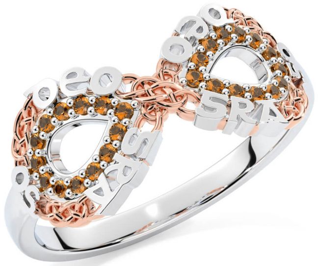 Citrine White Rose Gold Celtic Infinity Irish 