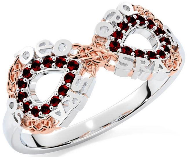 Garnet White Rose Gold Celtic Infinity Irish 