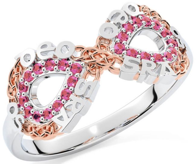 Pink Tourmaline White Rose Gold Celtic Infinity Irish 