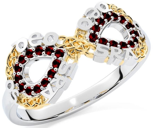 Garnet White Yellow Gold Celtic Infinity Irish 