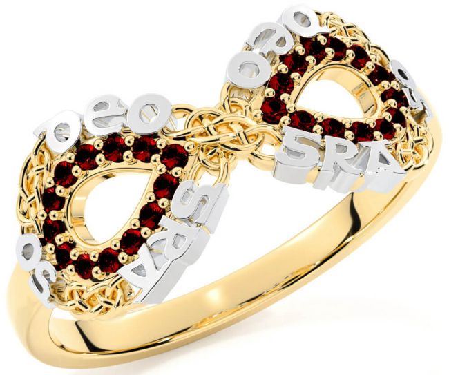 Garnet White Yellow Gold Celtic Infinity Irish 
