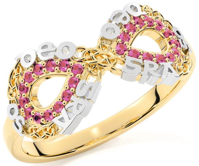 Pink Tourmaline White Yellow Gold Celtic Infinity Irish 