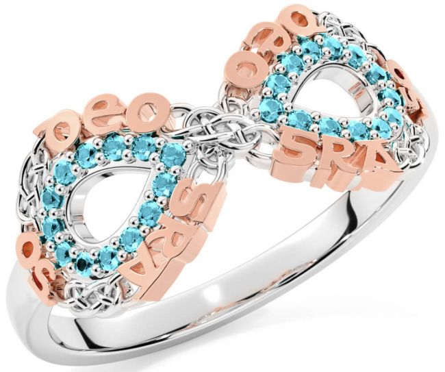 Aquamarine White Rose Gold Celtic Infinity Irish 