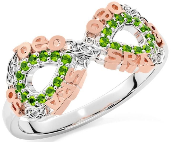 Peridot White Rose Gold Celtic Infinity Irish 
