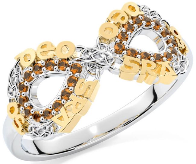 Citrine White Yellow Gold Celtic Infinity Irish 