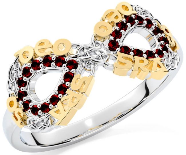 Garnet White Yellow Gold Celtic Infinity Irish 