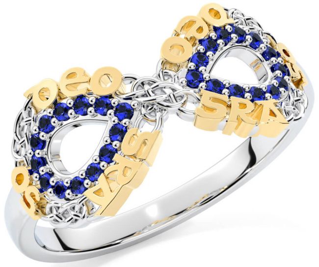 Sapphire White Yellow Gold Celtic Infinity Irish 