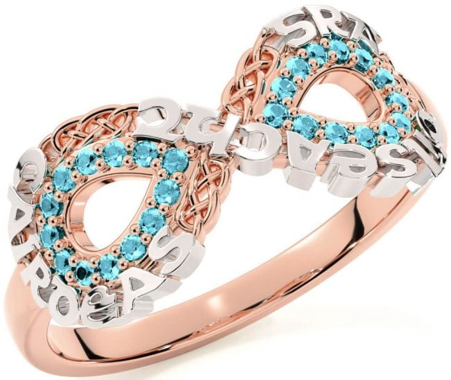 Aquamarine White Rose Gold Celtic Infinity Irish 