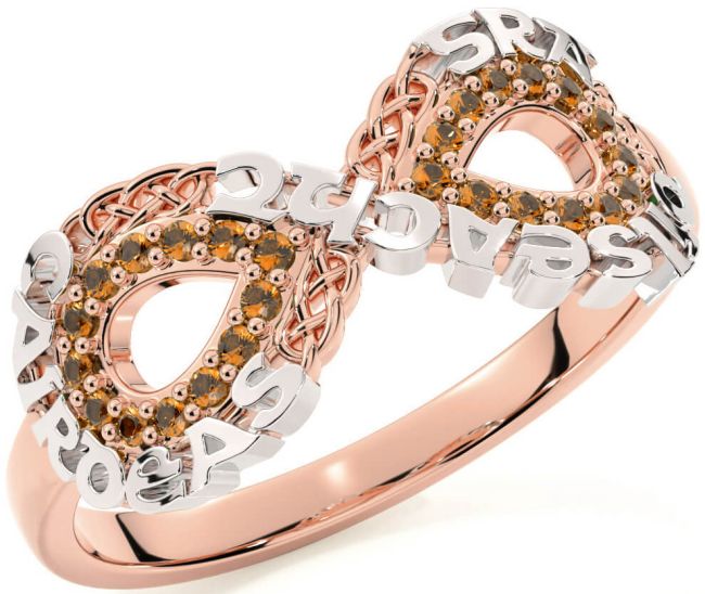 Citrine White Rose Gold Celtic Infinity Irish 