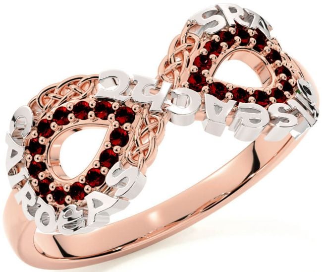 Garnet White Rose Gold Celtic Infinity Irish 