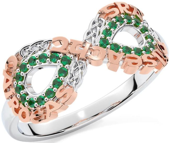 Emerald White Rose Gold Celtic Infinity Irish 
