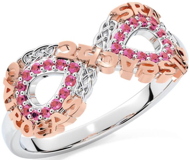 Pink Tourmaline White Rose Gold Celtic Infinity Irish 