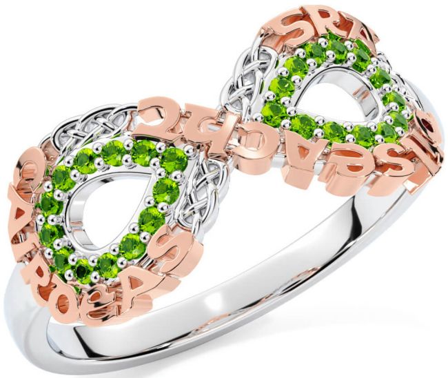 Peridot White Rose Gold Celtic Infinity Irish 