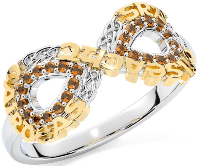 Citrine White Yellow Gold Celtic Infinity Irish 