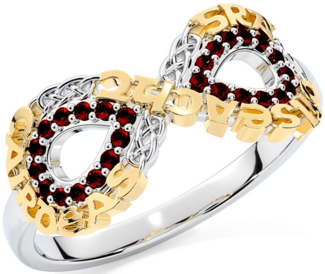 Garnet White Yellow Gold Celtic Infinity Irish 