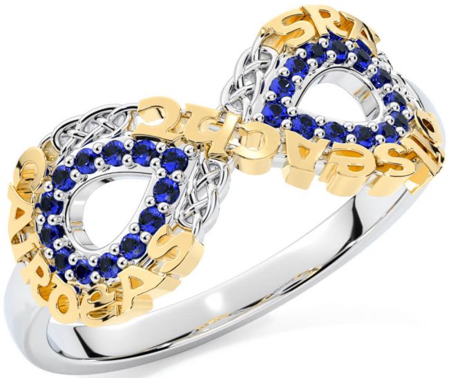 Sapphire White Yellow Gold Celtic Infinity Irish 