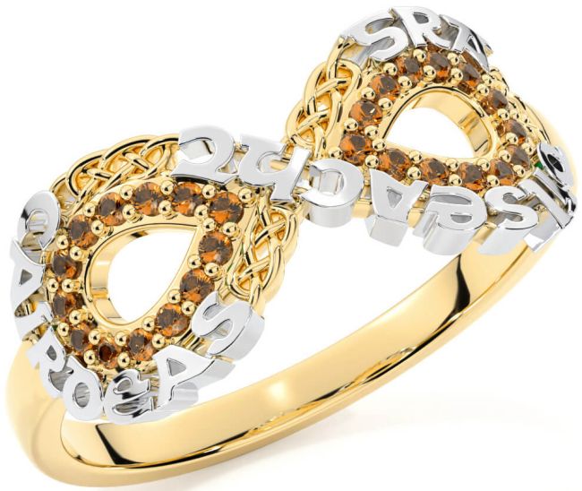 Citrine White Yellow Gold Celtic Infinity Irish 