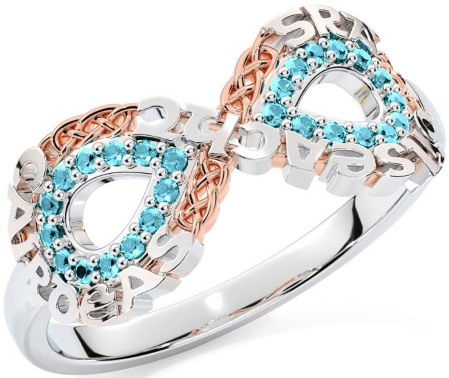 Aquamarine Rose Gold Silver Celtic Infinity Irish 