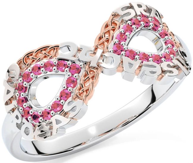 Pink Tourmaline Rose Gold Silver Celtic Infinity Irish 