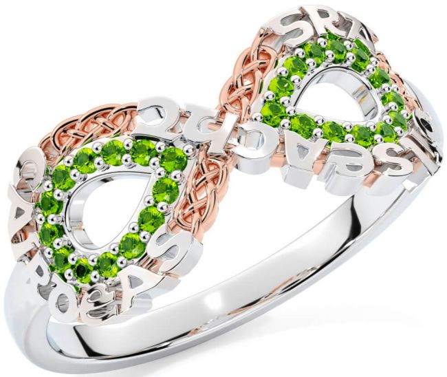 Peridot White Rose Gold Celtic Infinity Irish 