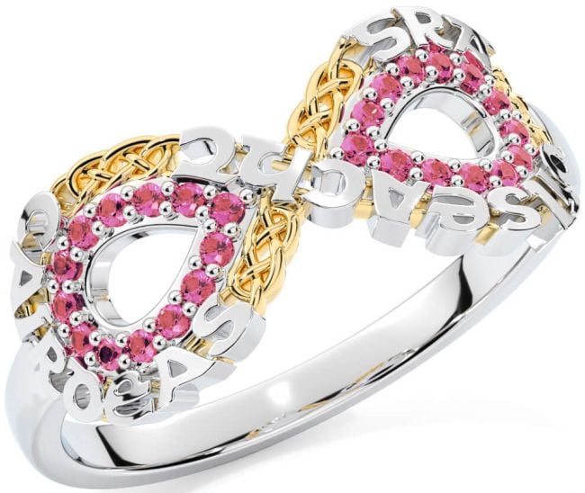 Pink Tourmaline White Yellow Gold Celtic Infinity Irish 