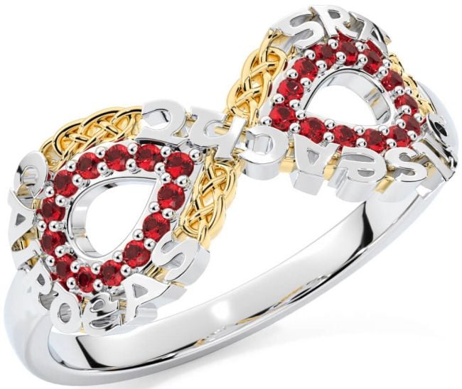 Ruby White Yellow Gold Celtic Infinity Irish 