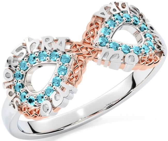 Aquamarine Rose Gold Silver Celtic Infinity Irish 