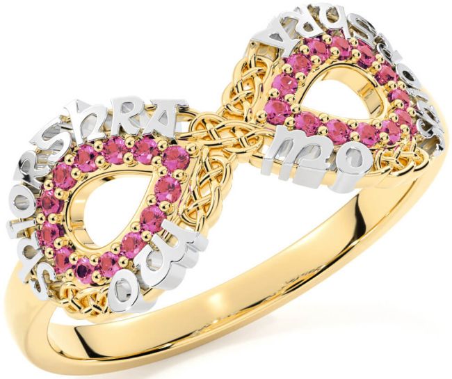 Pink Tourmaline Gold Silver Celtic Infinity Irish 
