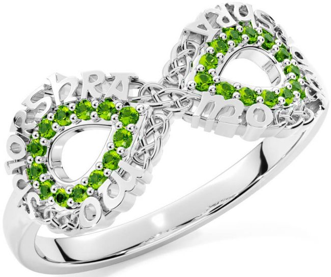 Peridot White Gold Celtic Infinity Irish 