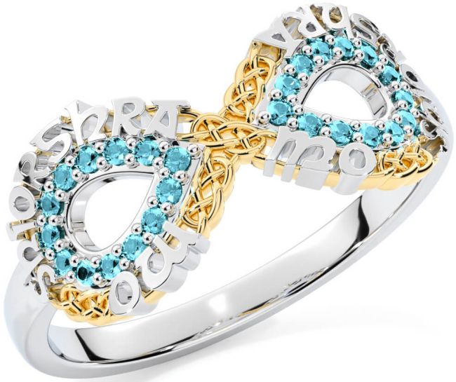 Aquamarine White Yellow Gold Celtic Infinity Irish 