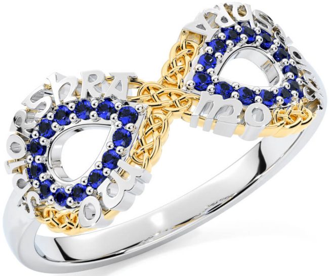 Sapphire White Yellow Gold Celtic Infinity Irish 