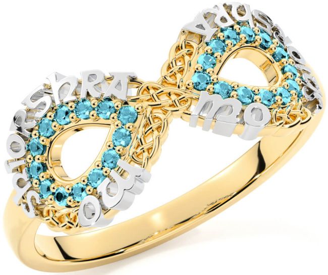 Aquamarine White Yellow Gold Celtic Infinity Irish 