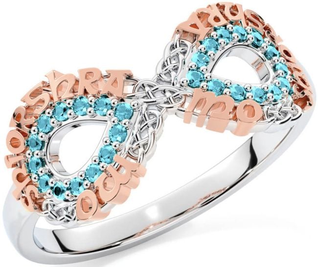 Aquamarine Rose Gold Silver Celtic Infinity Irish 