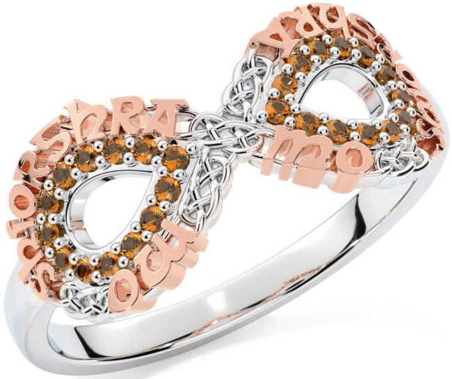 Citrine Rose Gold Silver Celtic Infinity Irish 