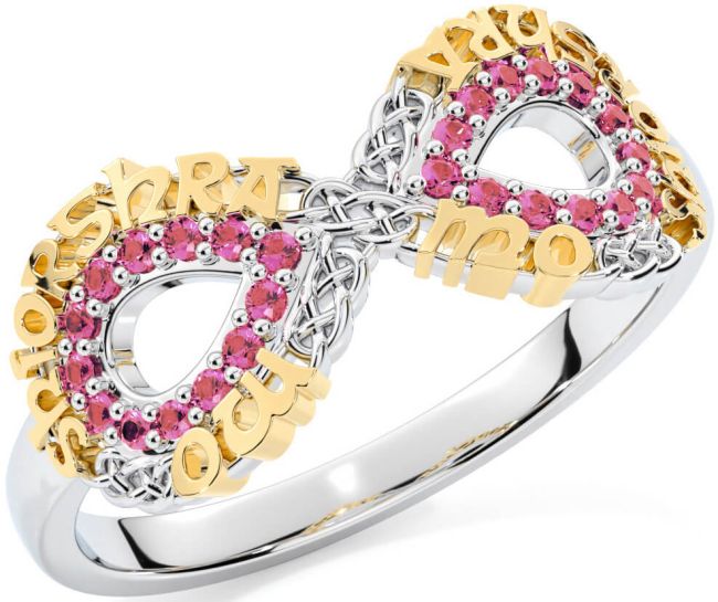 Pink Tourmaline Gold Silver Celtic Infinity Irish 