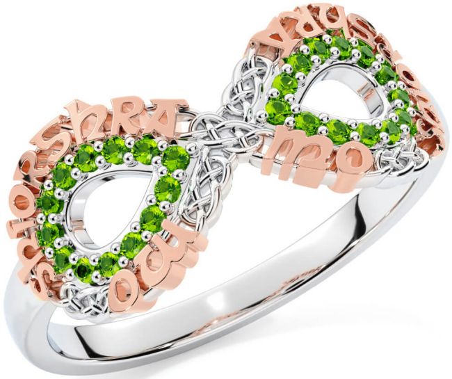 Peridot White Rose Gold Celtic Infinity Irish 