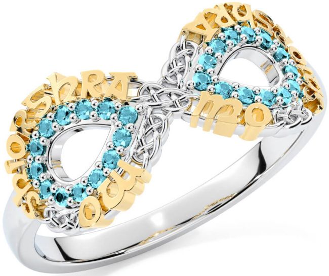 Aquamarine White Yellow Gold Celtic Infinity Irish 
