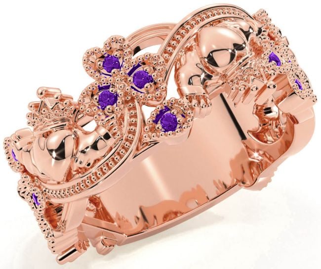 Amethyst Rose Gold Claddagh Shamrock Ring