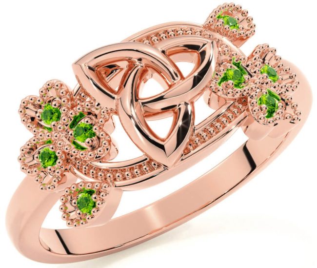 Peridot Rose Gold Silver Shamrock Celtic Trinity Knot Ring