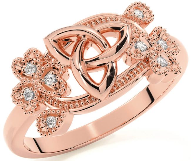 Diamond Rose Gold Shamrock Celtic Trinity Knot Ring