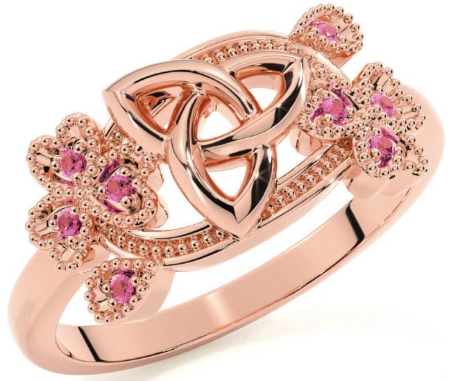 Diamond Pink Tourmaline Rose Gold Celtic Trinity Knot Heart Ring