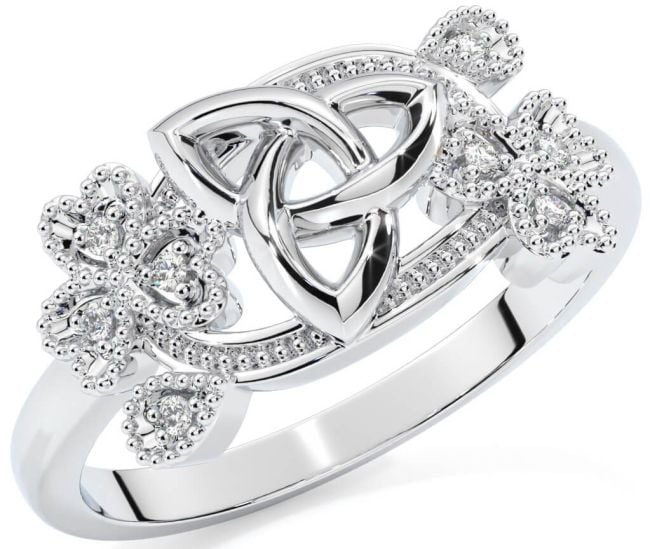 Diamond White Gold Shamrock Celtic Trinity Knot Ring