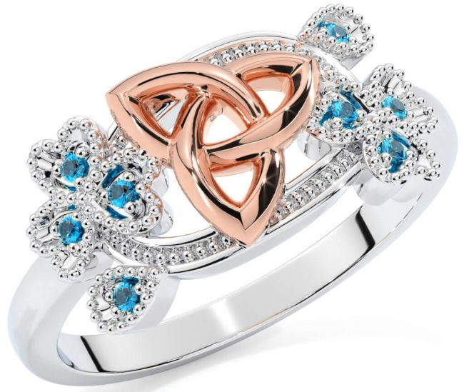 Topaz White Rose Gold Shamrock Celtic Trinity Knot Ring