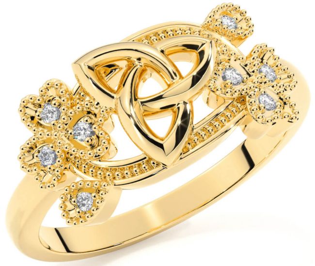 Diamond Gold Shamrock Celtic Trinity Knot Ring