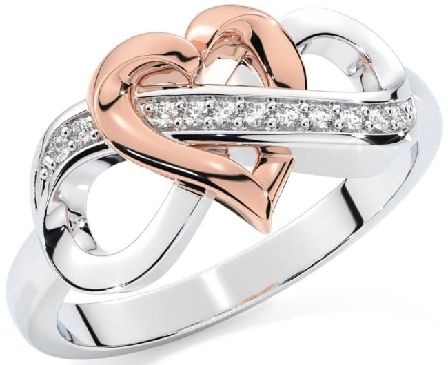 Diamond Rose Gold Silver Infinity Heart Ring