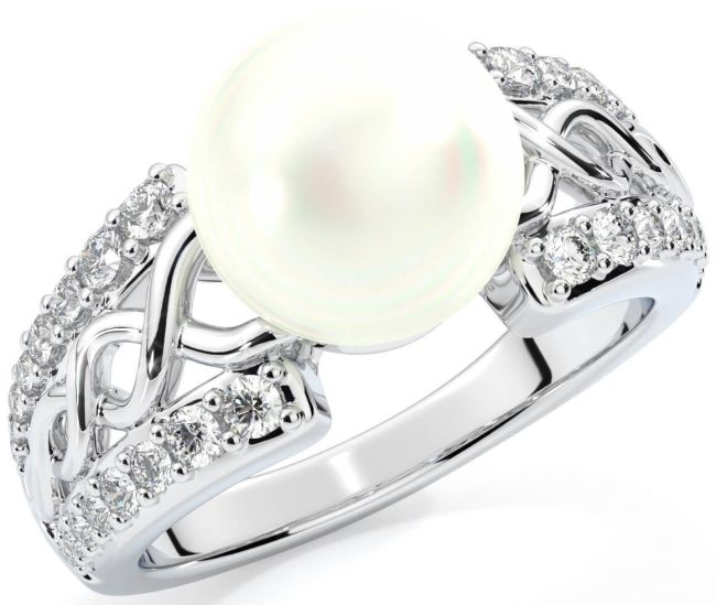 Diamond White Gold Celtic Pearl Ring