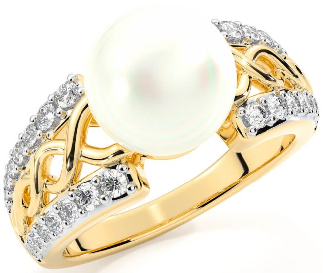 Diamond Gold Celtic Pearl Ring