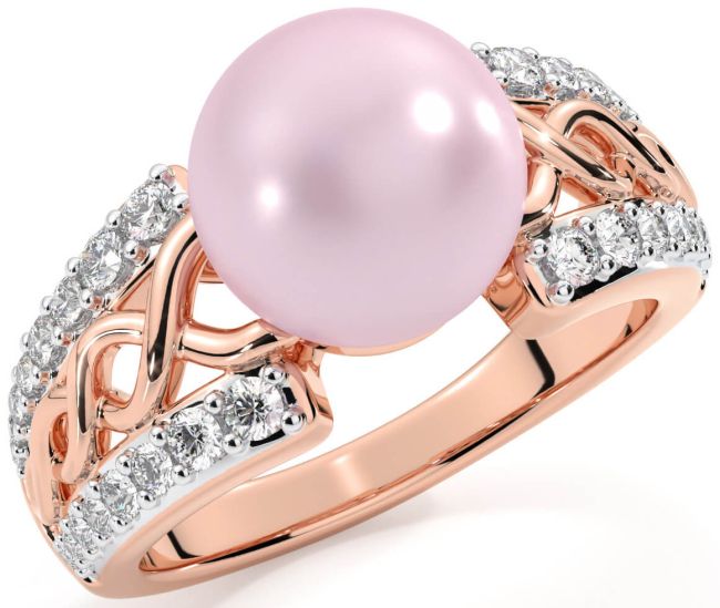 Diamond Rose Gold Celtic Pearl Ring