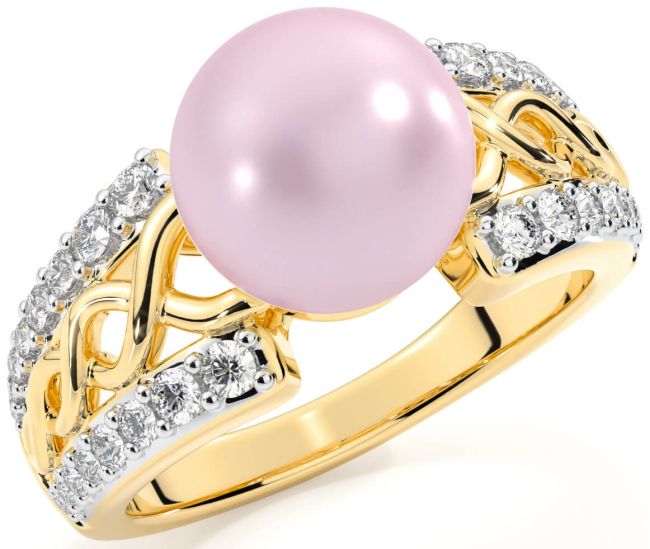 Diamond Gold Celtic Pearl Ring