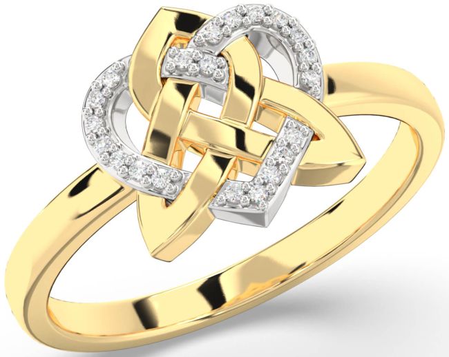 Diamond Gold Silver Celtic Trinity Knot Heart Ring